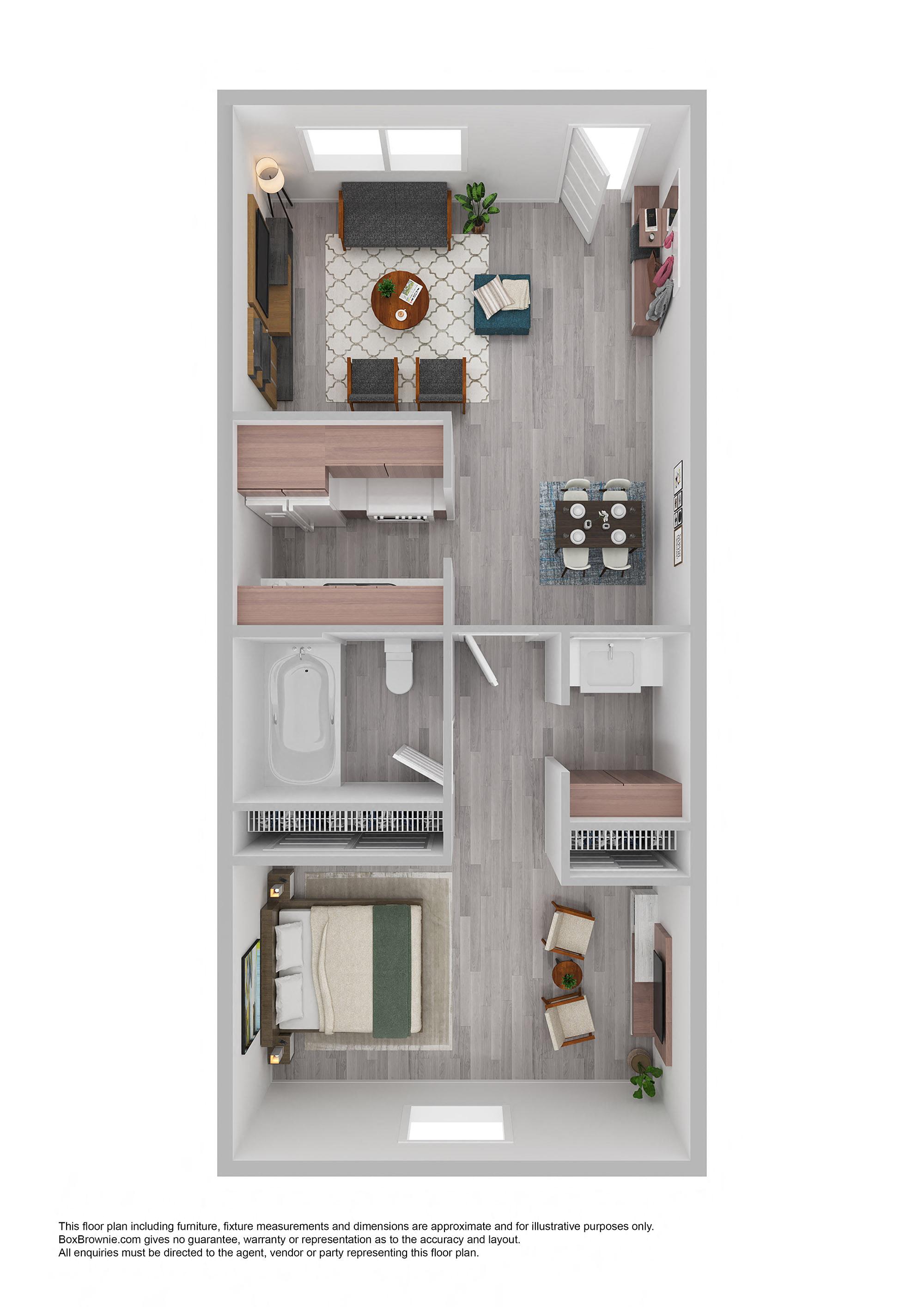 Floor plan for 1 bed, 1 bath, 456 sqft